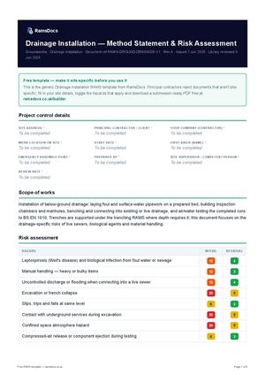 Drainage Installation — Method Statement & Risk Assessment — Free RAMS Template (UK, CDM 2015)