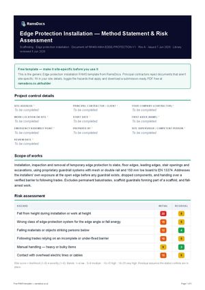 Edge Protection Installation — Method Statement & Risk Assessment — Free RAMS Template (UK, CDM 2015)
