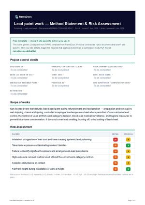 Lead paint work — Method Statement & Risk Assessment — Free RAMS Template (UK, CDM 2015)