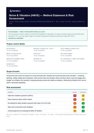 Noise & Vibration (HAVS) — Method Statement & Risk Assessment — Free RAMS Template (UK, CDM 2015)