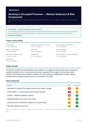 Working in Occupied Premises — Method Statement & Risk Assessment — Free RAMS Template (UK, CDM 2015)