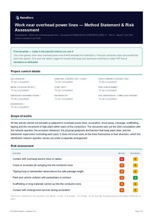 Work near overhead power lines — Method Statement & Risk Assessment — Free RAMS Template (UK, CDM 2015)