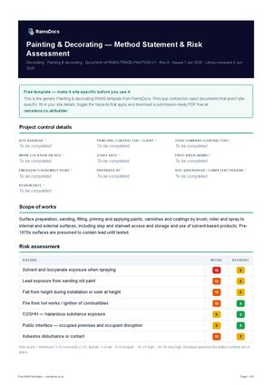 Painting & Decorating — Method Statement & Risk Assessment — Free RAMS Template (UK, CDM 2015)