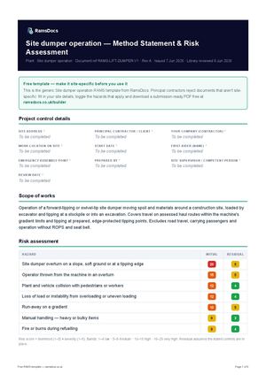 Site dumper operation — Method Statement & Risk Assessment — Free RAMS Template (UK, CDM 2015)