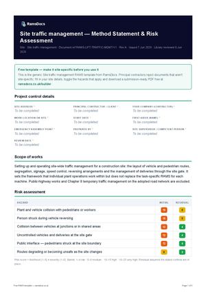 Site traffic management — Method Statement & Risk Assessment — Free RAMS Template (UK, CDM 2015)