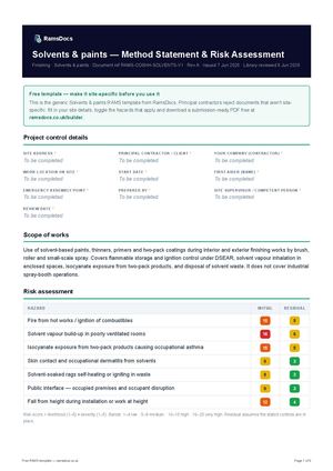 Solvents & paints — Method Statement & Risk Assessment — Free RAMS Template (UK, CDM 2015)