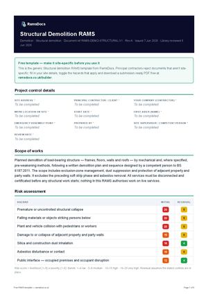 Structural Demolition RAMS — Free RAMS Template (UK, CDM 2015)