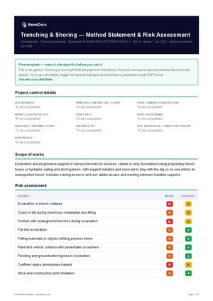 Trenching & Shoring — Method Statement & Risk Assessment — Free RAMS Template (UK, CDM 2015)