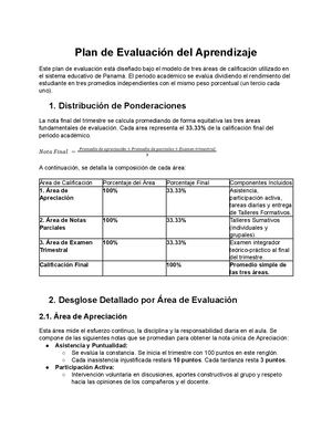 Plan De Evaluación De Aprendizaje Completo