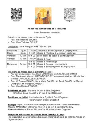 2026 06 07 Annonces Paroissiales