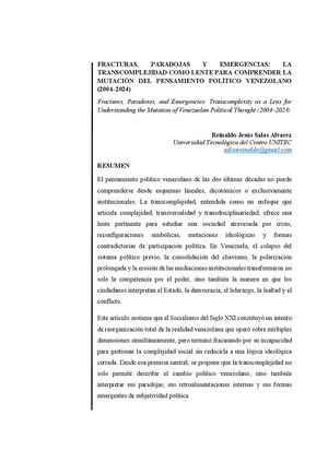 La Transcomplejidad Como Lente Para Comprender La Mutación Del Pensamiento Político Venezolano (2004–2024)