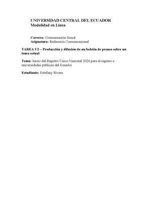 Producción Y Difusión De Un Boletín De Prensa Sobre Un Tema Actual