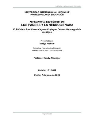 Monografia Los Padres Y La Neurociencia