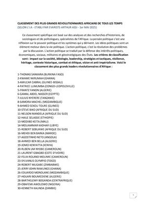 Classement Des Leaders Revolutionnaires Africains (Assistant I A)