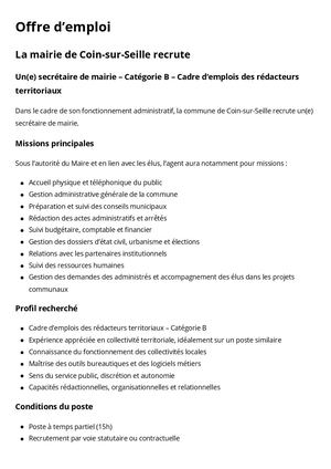 Offre D'emploi Secrétaire De Mairie