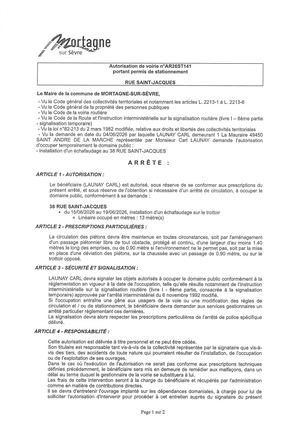 Ar26st141 Av Portant Permis De Stationnement Rue Saint Jacques Du 15 06 Au 19 06 2026