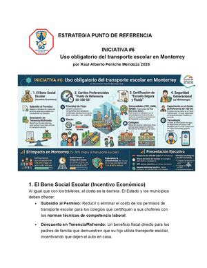 Iniciativa #6 Estrategia Punto De Referencia 50 100 50 Obligatoriedad Del Transporte Escolar En Monterrey Por Raul Alberto Peniche Mendoza 2026