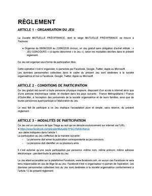 Réglement Mutuelle Prévifrance