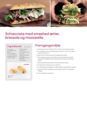 Schiacciata med smashed ærter, bresaola og mozzarella