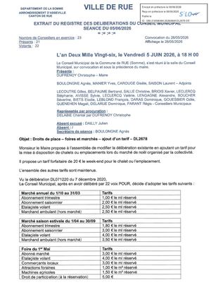DL2678 Droits De Place - Foires Et Marchés - Ajout D'un Tarif