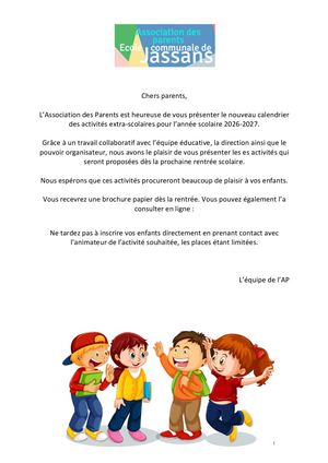 Brochure Extra Scolaire 26-27