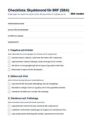 Gratis SBA-Mall för BRF: Checklista för Systematiskt Brandskyddsarbete