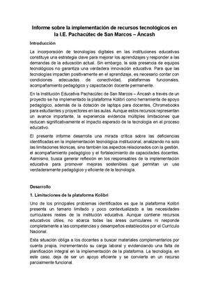 Informe De Implementación Tecnologica En El Aspecto Pedagógico