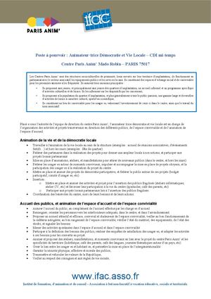 Animateur Trice - CDI - Paris 17