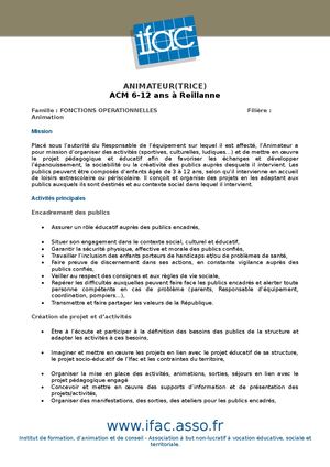 Animateur Trice ACM - CDD - Reillane