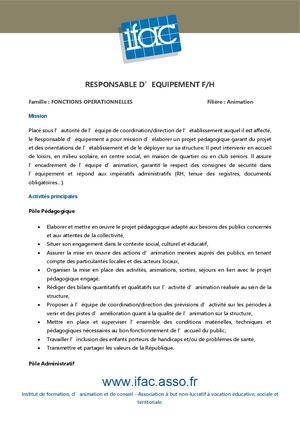 Responsable D'équipement F H - CEE - Aussonne