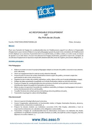 Responsable Déquipement F H - CDI - L'escale