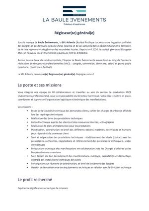 Poste Régisseur(se) Général(e)