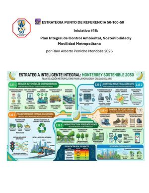 Iniciativa #16 Estrategia Punto De Referencia 50 100 50 Plan Integral De Control Ambiental, Sostenibilidad Y Movilidad Metropolitana Por Raul Alberto Peniche Mendoza 2026