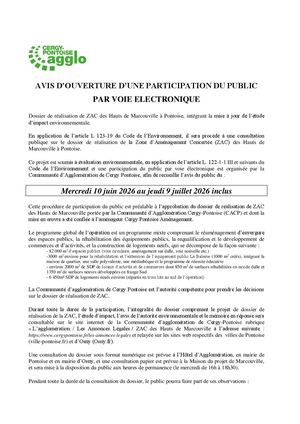 Avis d'ouverture d'une participation du public par voie électronique