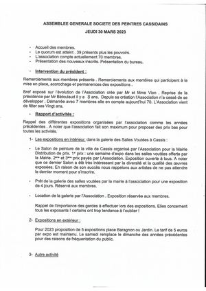 Compte Rendu Assemblée Générale Des Peintres Cassidains 30 Mars 2023