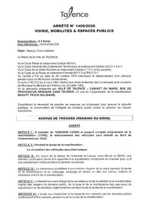 Arrete 1400-2026-Beauty Truck SolidAire Avenue De Thouars Le 16-06-2026-Publié Le 08 06 2026