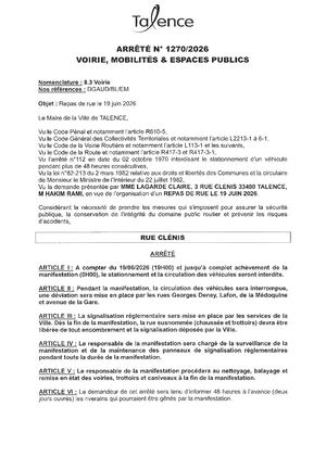 Arrete 1270-2026-Repas De Rue Rue Clenis Le 19-06-2026-Publié Le 08 06 2026