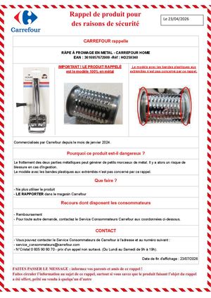 Rappel produit - Moulin a fromage 3616957672909