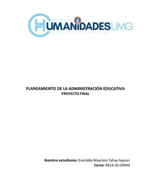 Proyecto Final Planeamiento De La Aministración Educativa