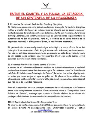 Entre El Cuartel Y La Pluma