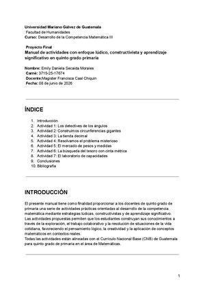 Manual De Actividades Matemáticas Para Quinto Primaria