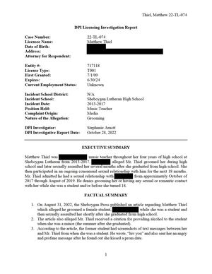Matthew Thiel Investigation Report (DPI)