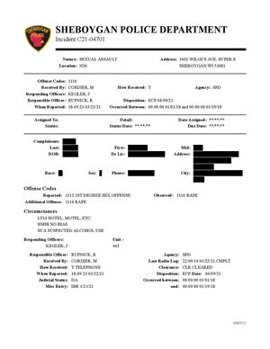 Matthew Thiel Police Report (Sheboygan, Wisconsin)