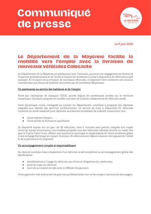 Le Département de la Mayenne facilite la mobilité vers l’emploi avec la livraison de nouveaux véhicules Colocauto