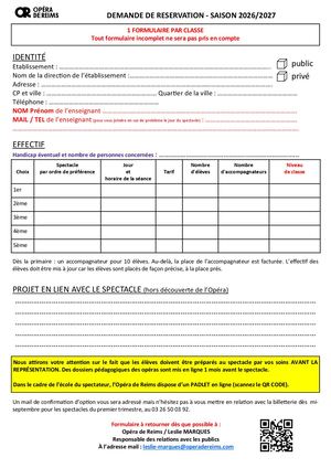 Formulaire De Réservation 2026 2027