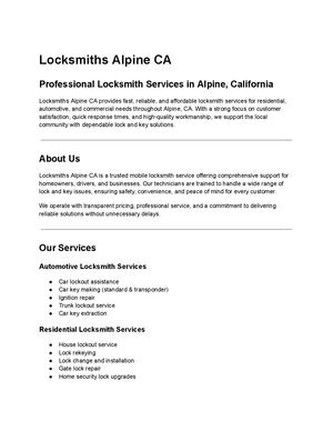 Locksmiths Alpine Ca
