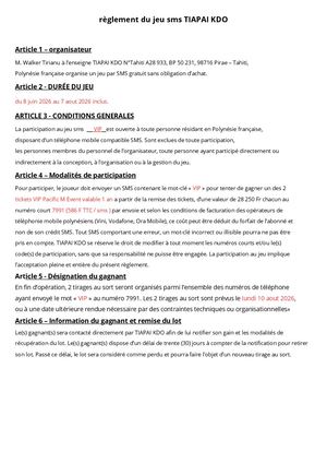 Réglement Jeu Sms Vip Juin 2026