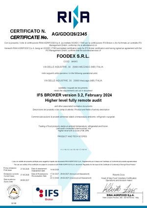 Foodex Italy IFS Broker Certificate Exp 08 06 2027