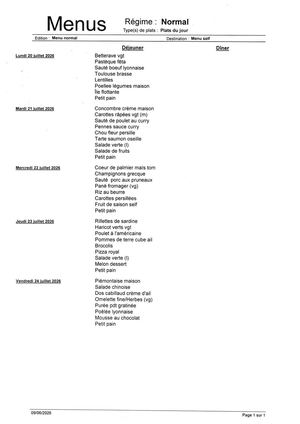 Menu Du 20 Au 24 Juillet 2026