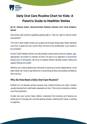 Daily Oral Care Routine Chart for Kids: A Parent's Guide to Healthier Smiles